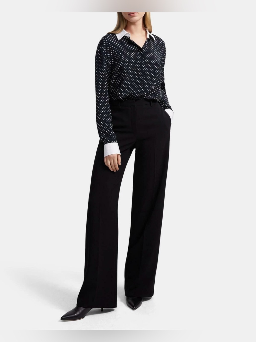 Theory Contrast Straight Shirt in Polka Dot Crepe Menswear Inspired Retail $325